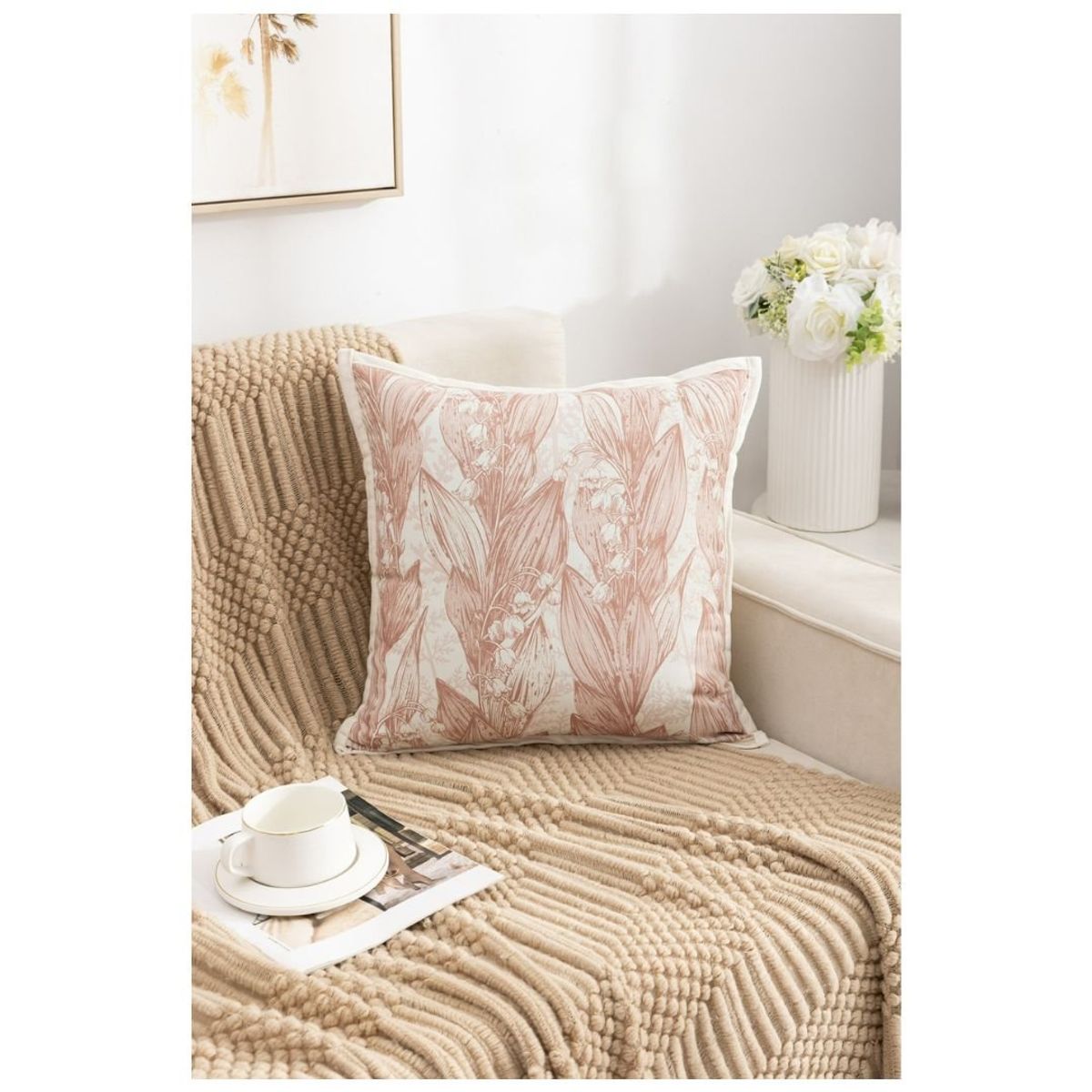 GENERICO - Pack 4 Fundas de Cojín France 45 x 45 cm - Rosa Hojas