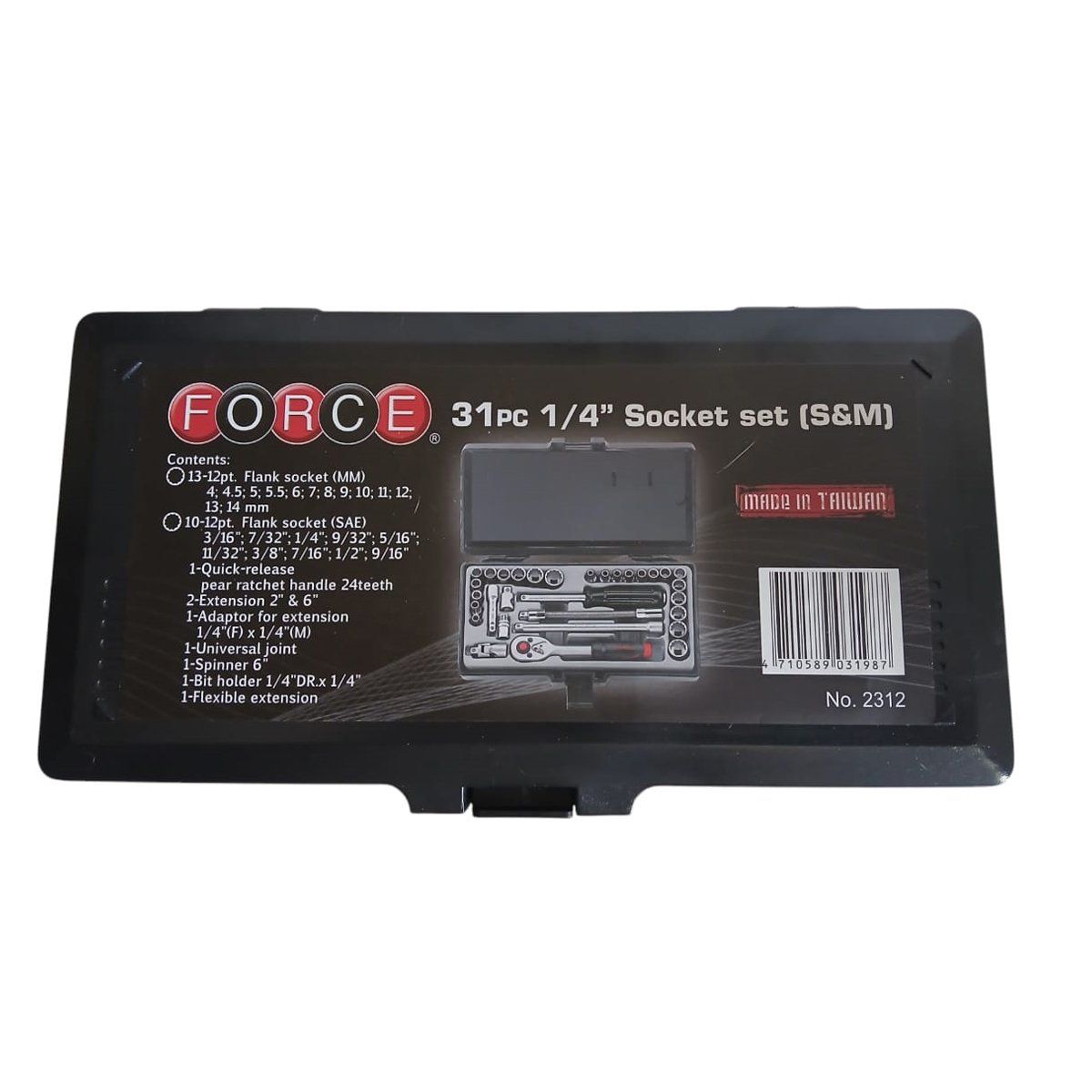 FORCE - Juego de Dados Poligonales cuadrante de 1/4 en mm y plg 2312