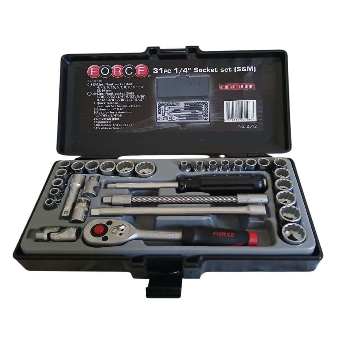 FORCE - Juego de Dados Poligonales cuadrante de 1/4 en mm y plg 2312