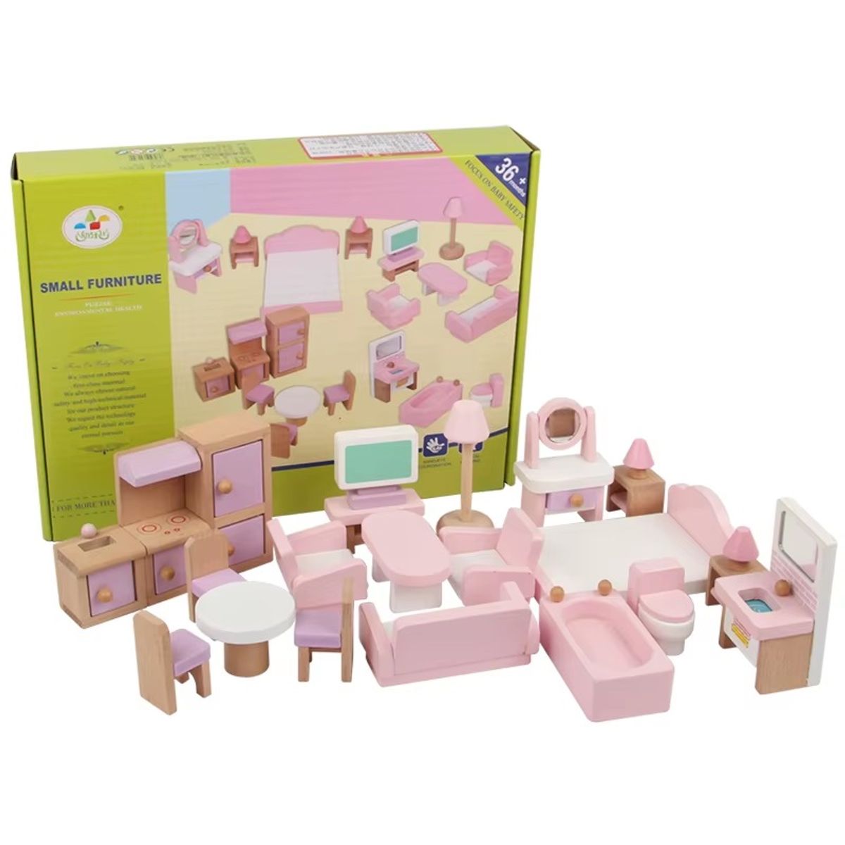 GENERICO - Set Muebles Casa Muñecas Madera 22 Piezas Juego Rol Educativo