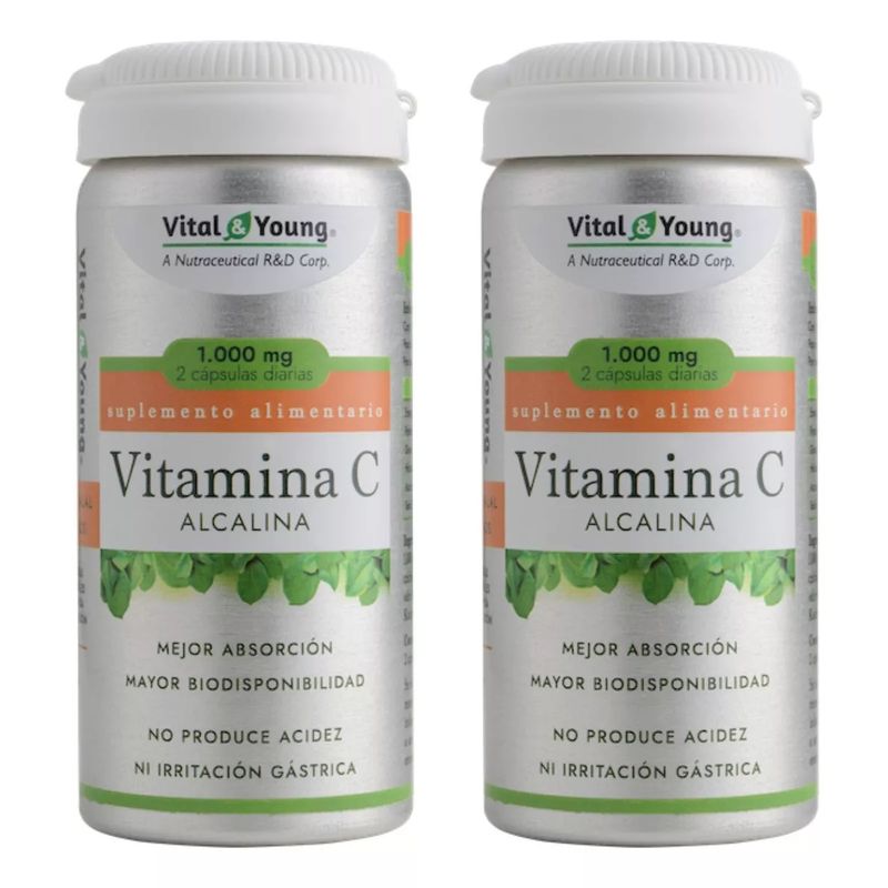 VITAL AND YOUNG - Vitamina C Alcalina 120 Caps Vy 2x60 Caps. Sin Acidez No Irrita