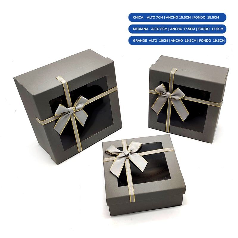 GENERICO - CAJA CUADRADA TRIPLE VENTANA GRIS X1UNI