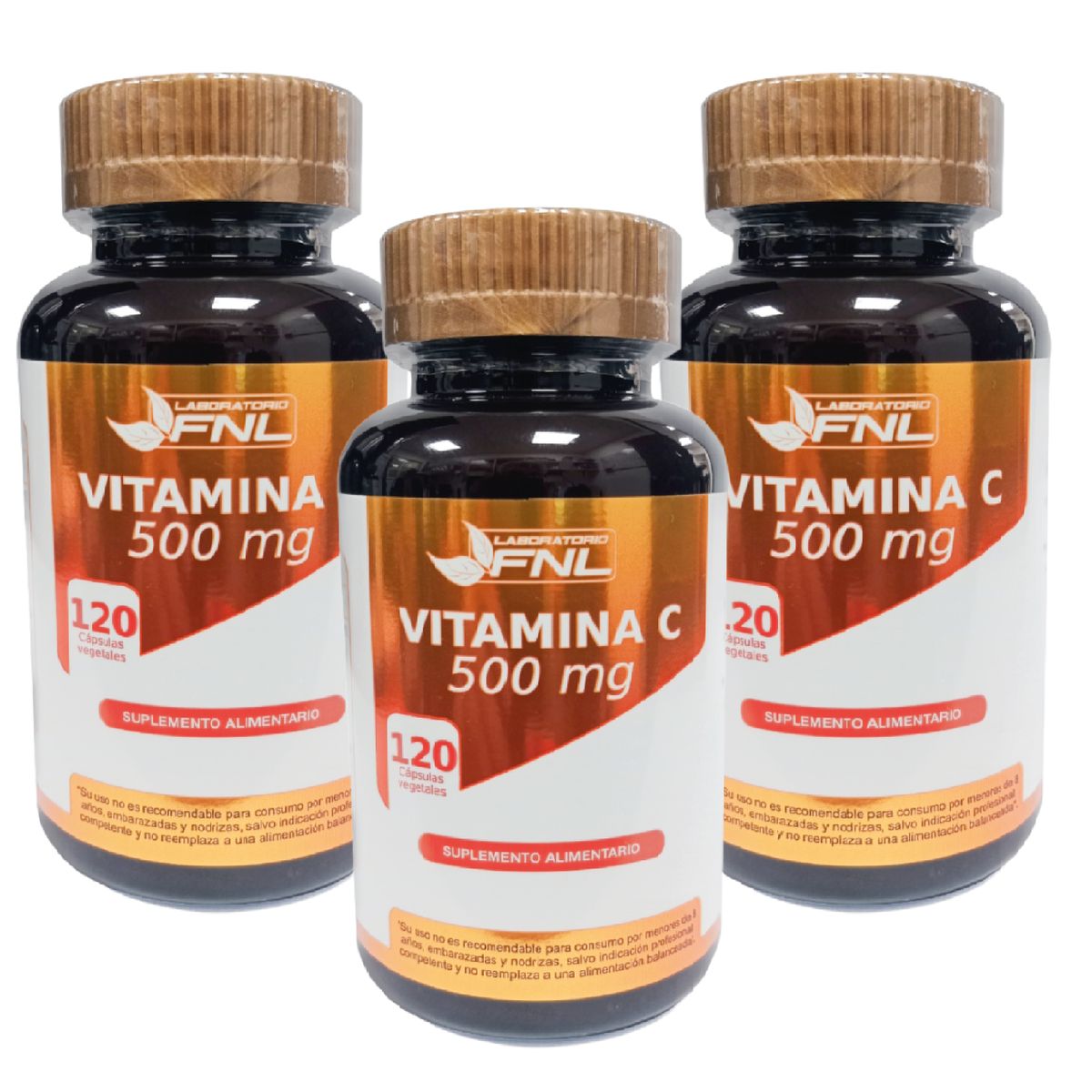 FNL - Vitamina C 500mg Fnl 3 Frascos 360 Capsulas 3x120 Caps