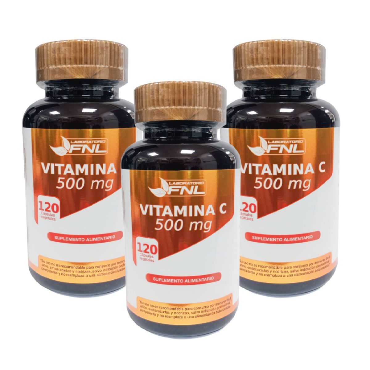 FNL - Vitamina C 500mg Fnl 3 Frascos 360 Capsulas 3x120 Caps