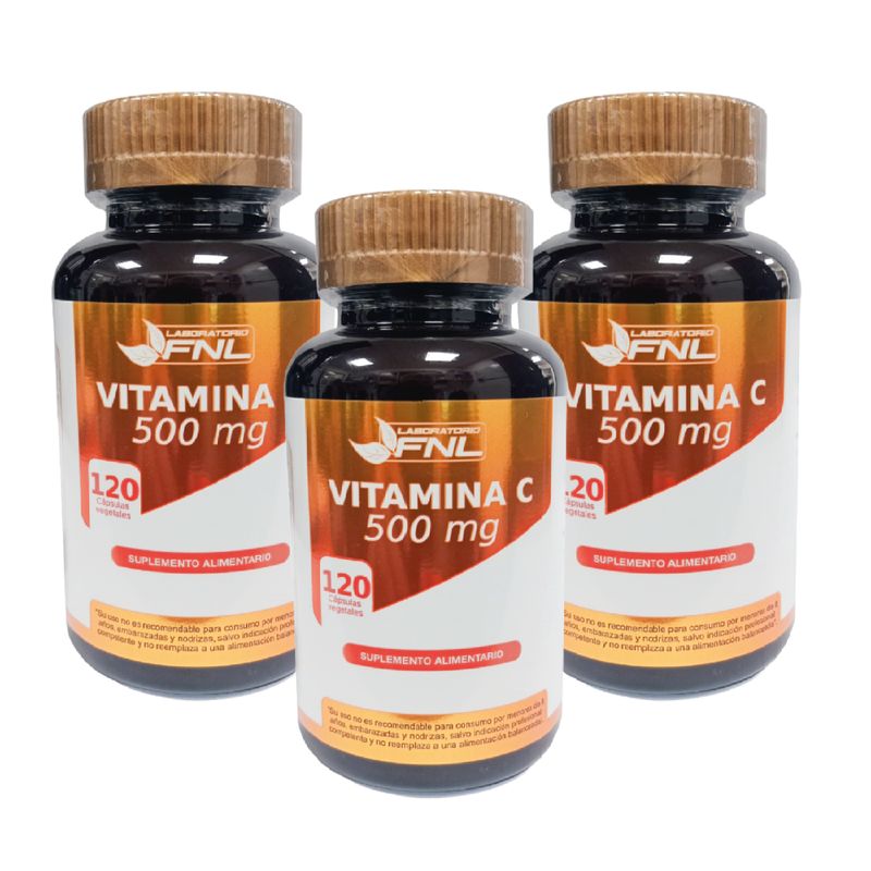 FNL - Vitamina C 500mg Fnl 3 Frascos 360 Capsulas 3x120 Caps