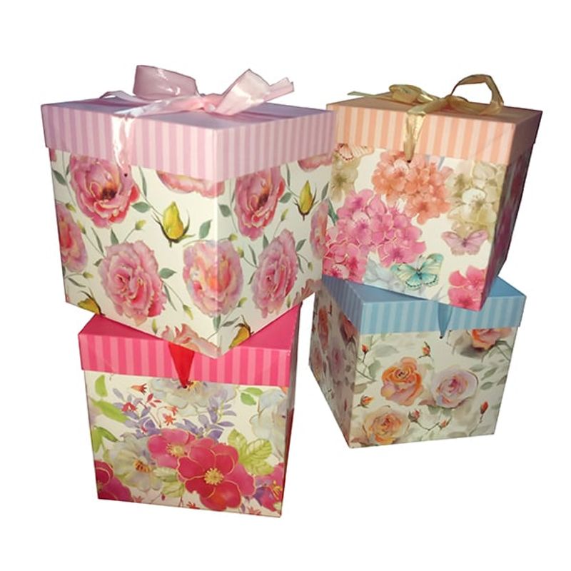 GENERICO - CAJA PLEGABLE FLOREADA GRANDE 22X22 CM X12 UNI