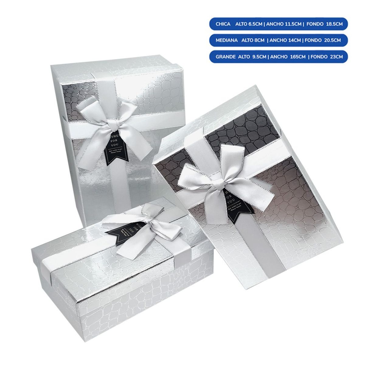 GENERICO - CAJA RECTANGULAR TRIPLE PRINT PLATEADO X1UNI