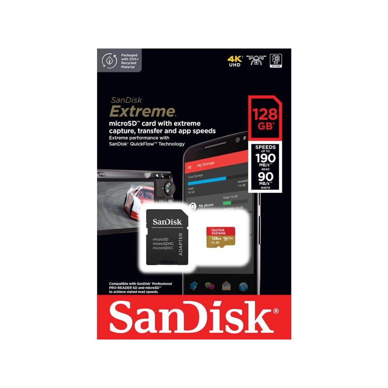 SANDISK - Sandisk Micro SD 128gb Extreme 190ms lectura más adaptador