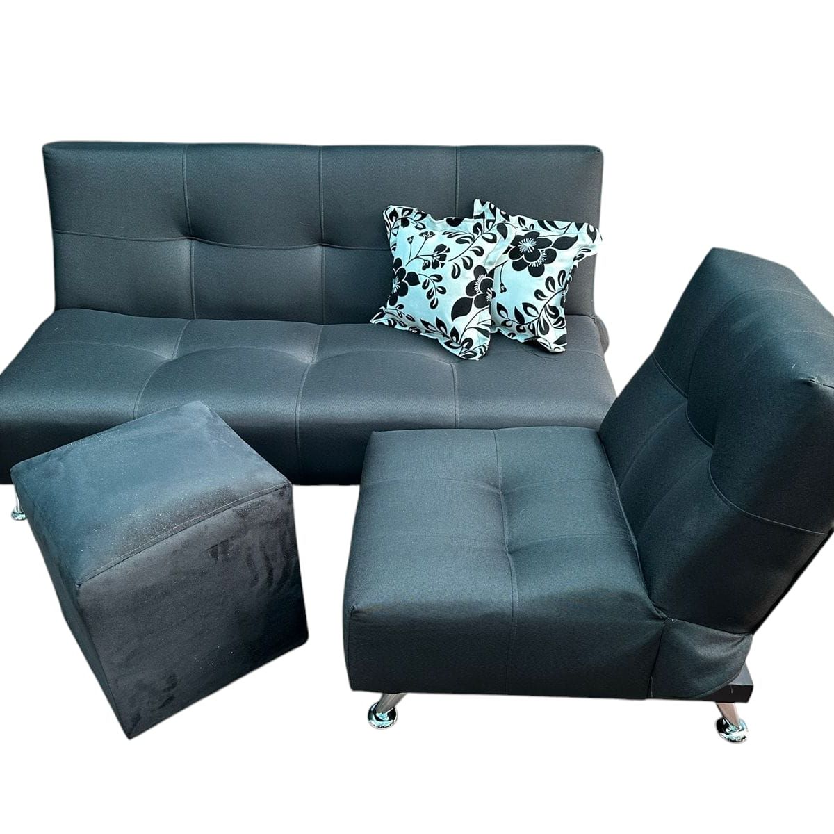 GENERICO - FUTON CAMA + PUFF + FUTON MINI NEGRO LINO