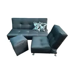 GENERICO - FUTON CAMA + PUFF + FUTON MINI NEGRO LINO