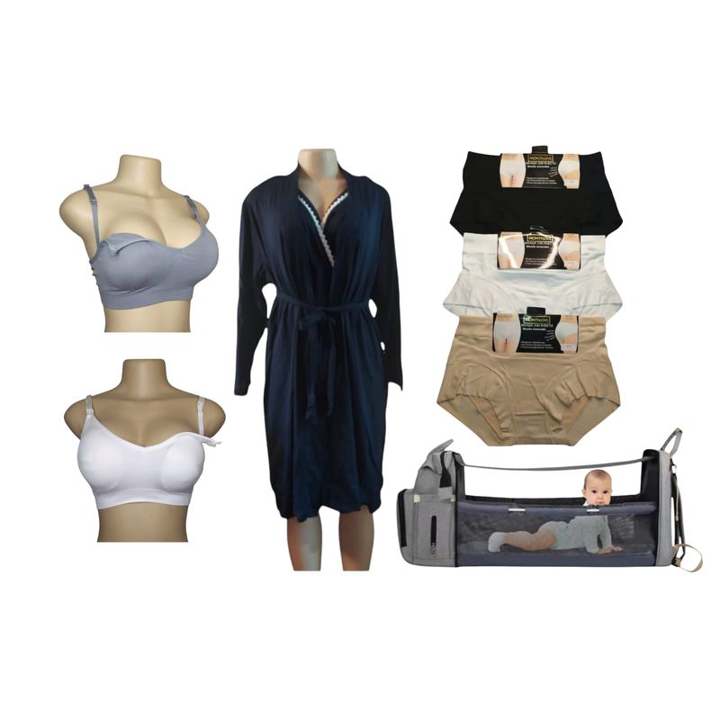 MEDIA LUNA - Pack de maternidad sostenes bata camisola calzones mochila pañalera