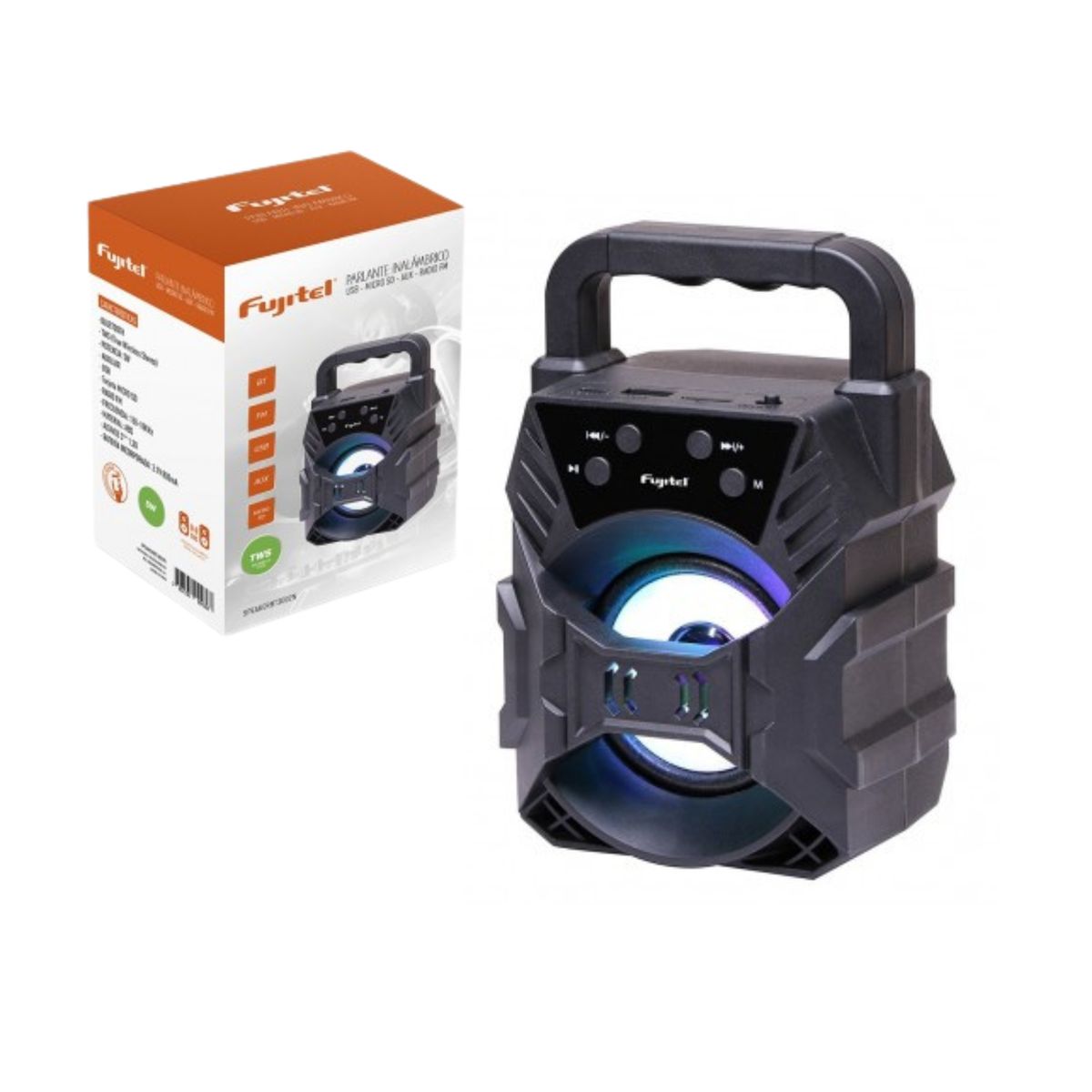 FUJITEL - Parlante Bt 5w 3 Radio Fm Usb Micro Sd Luces Negro Fujitel