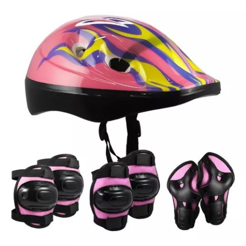 GENERICO - Casco + Set Protección Rodilleras Coderas Muñequeras