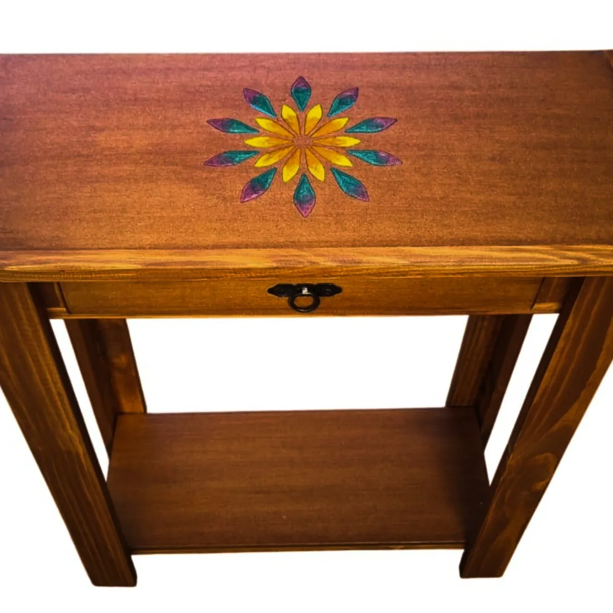 MARFELD MUEBLES - MESA DE ARRIMO CAFE CON GRABADO DE RESINA MANDALA