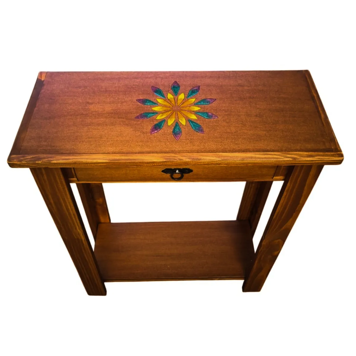 MARFELD MUEBLES - MESA DE ARRIMO CAFE CON GRABADO DE RESINA MANDALA
