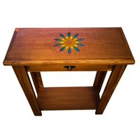 MESA DE ARRIMO CAFE CON GRABADO DE RESINA MANDALA