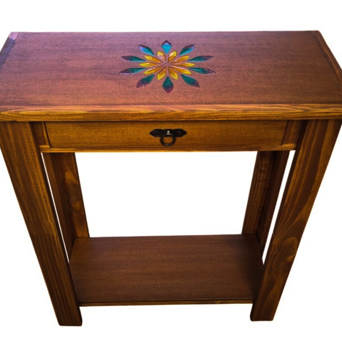 MARFELD MUEBLES - MESA DE ARRIMO CAFE CON GRABADO DE RESINA MANDALA