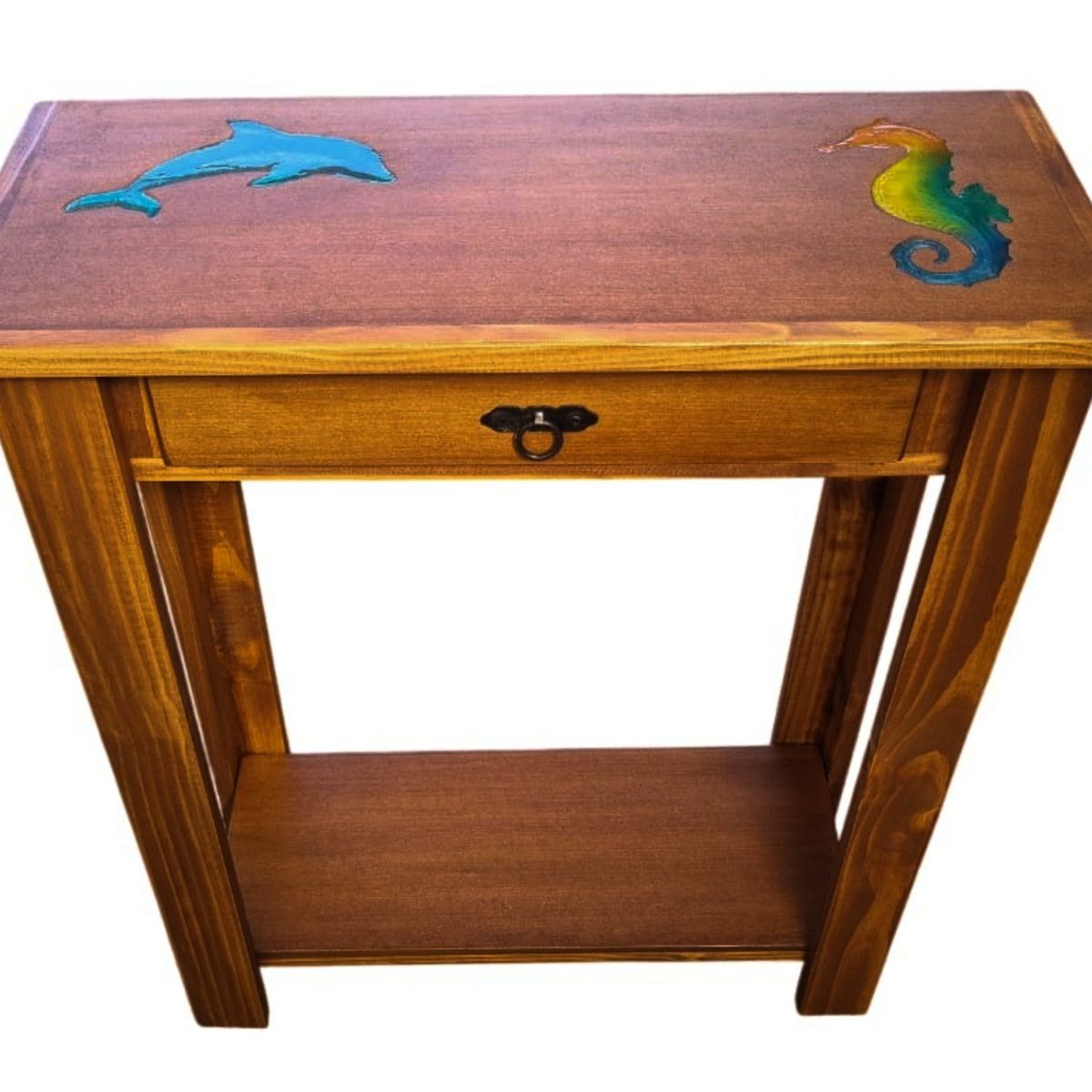 MARFELD MUEBLES - MESA DE ARRIMO CAFE CON GRABADO DE RESINA MARINO