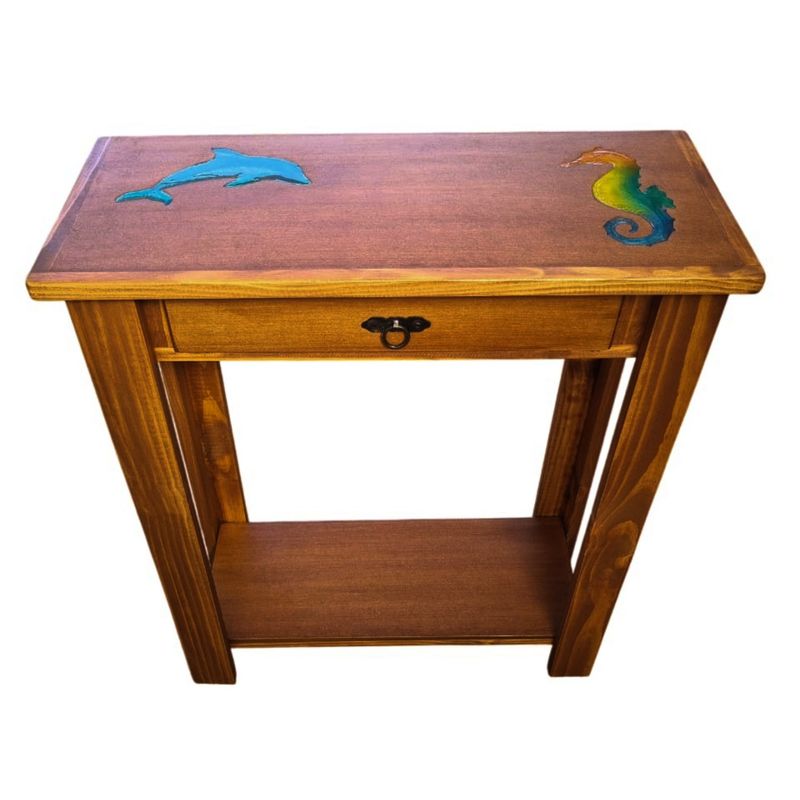 MARFELD MUEBLES - MESA DE ARRIMO CAFE CON GRABADO DE RESINA MARINO