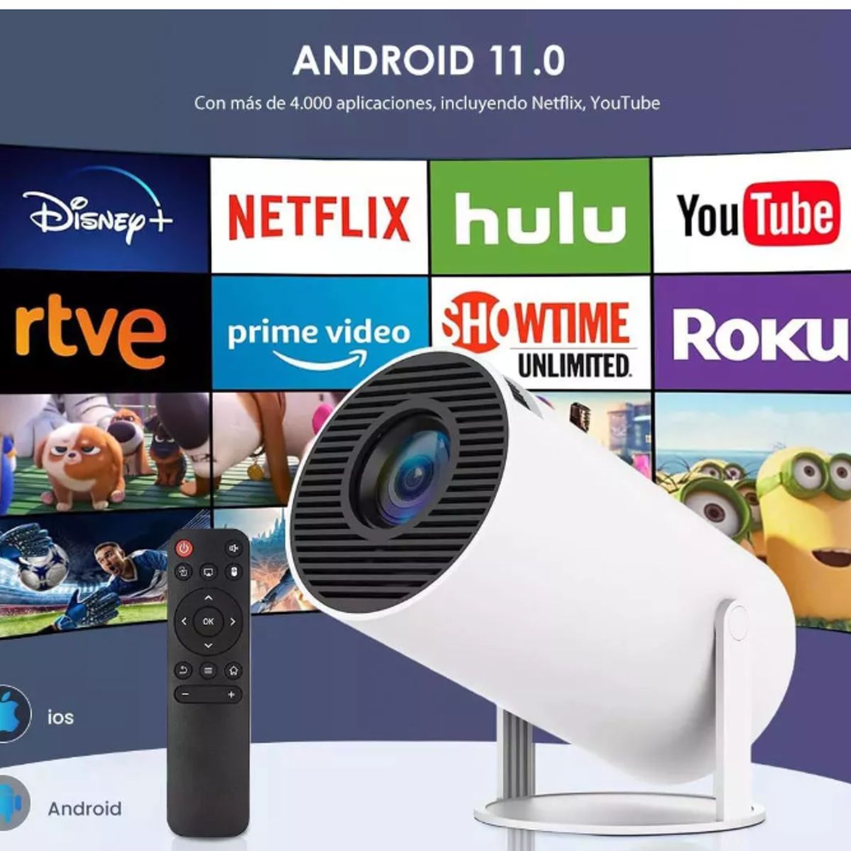 GENERICO - Proyector Portátil Mini Hy300pro Ultra Hd 4k Wifi Bluetooth