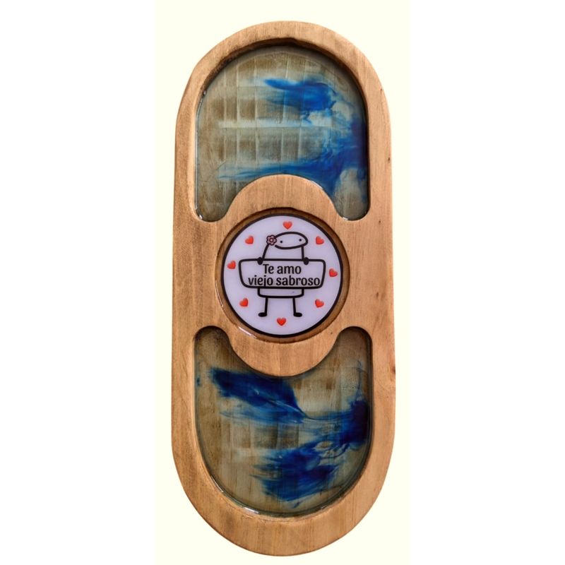 MARFELD MUEBLES - TABLA PICOTEO DE MADERA  CON RESINA OVALADA