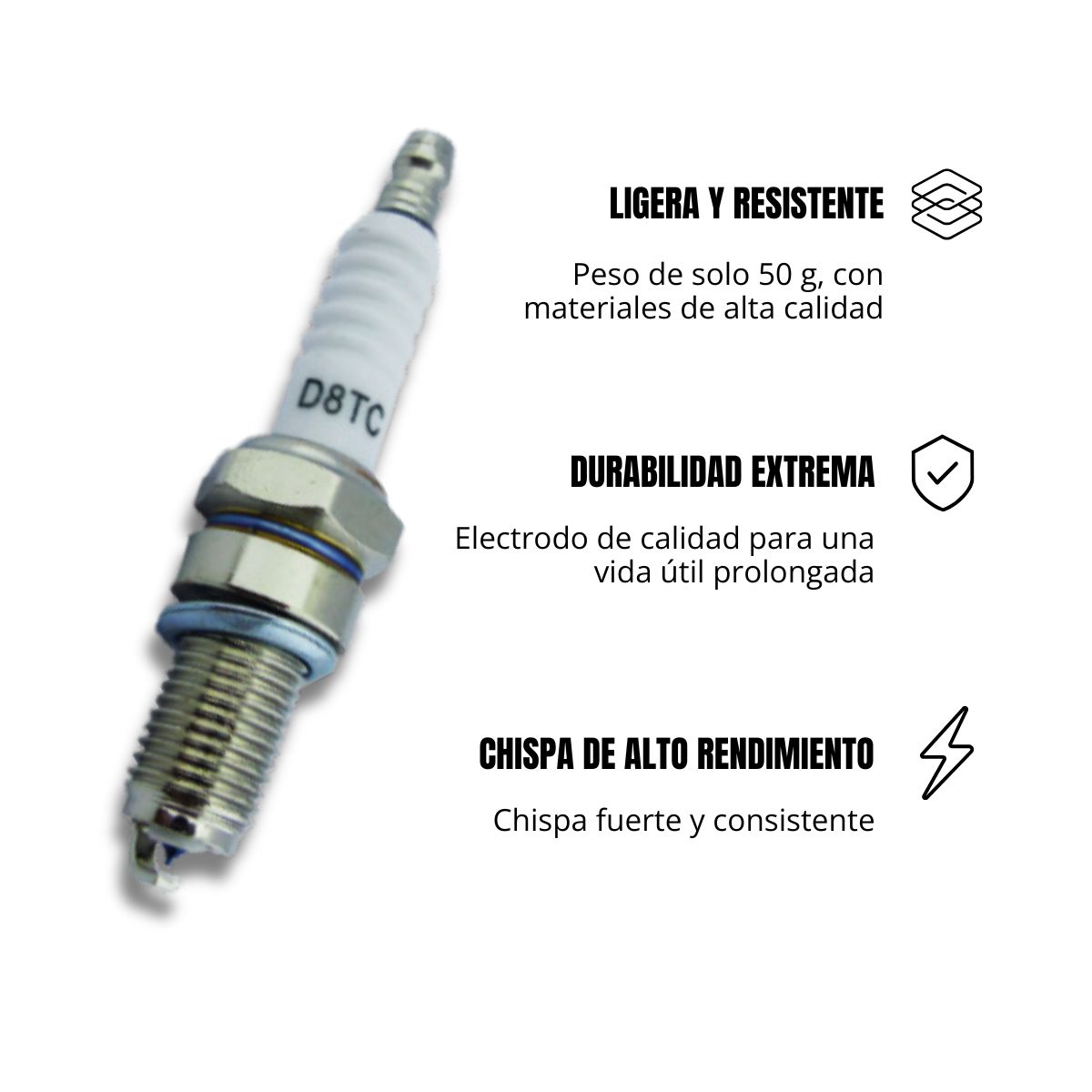 GENERICO - Pack 3 Bujías D8TC para Moto HYD Alto Rendimiento