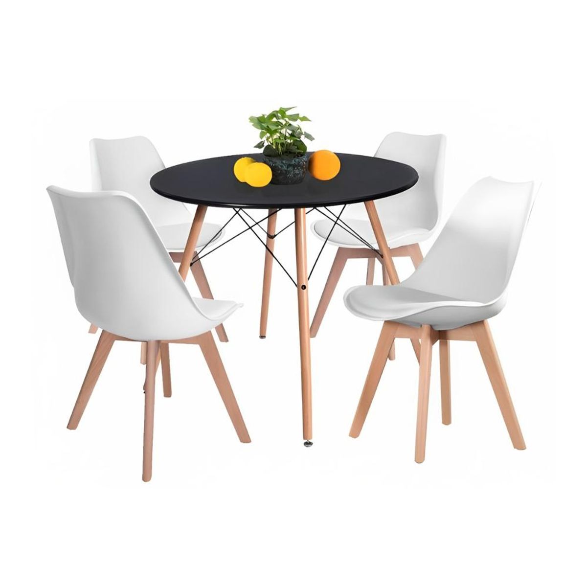 KLIK - Comedor Mesa Eames Negra Redonda 80cm + 4 Sillas Tulip Blancas