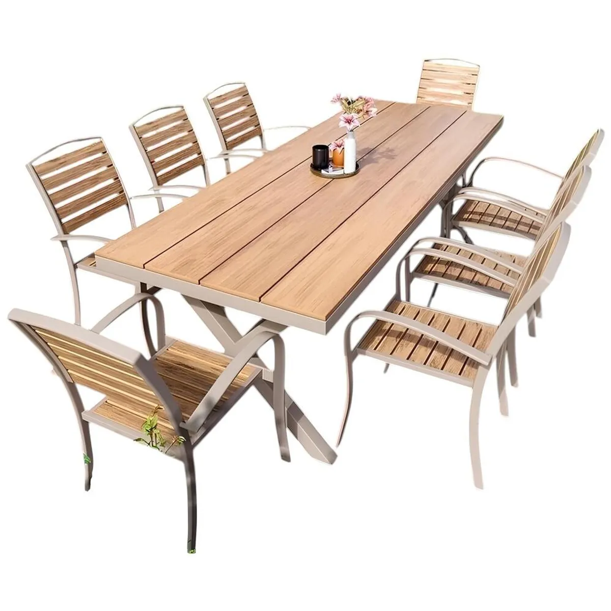 LUBABYCAS - Juego De Comedor Exteriores 220CM Y 8 Sillas Impermeables
