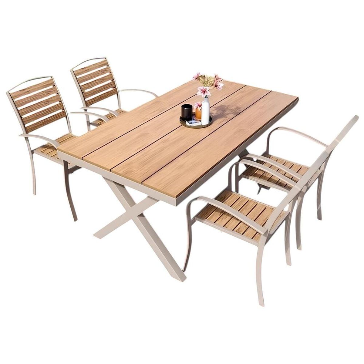 LUBABYCAS - Juego De Comedor Exteriores 150CM Y 4 Sillas Impermeables