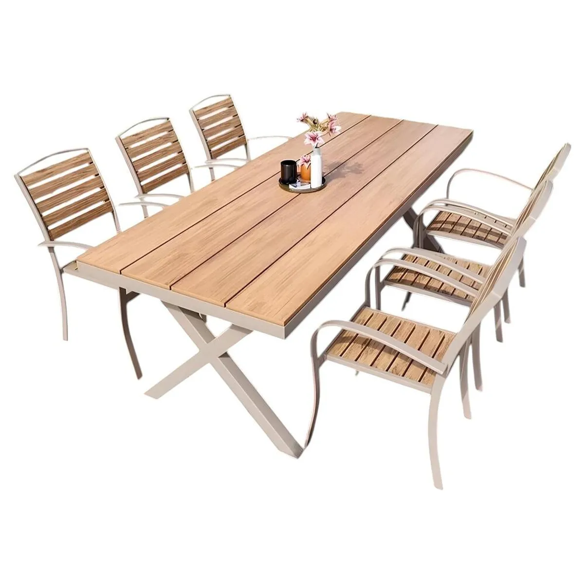 LUBABYCAS - Juego De Comedor Exteriores 180CM Y 6 Sillas Impermeables