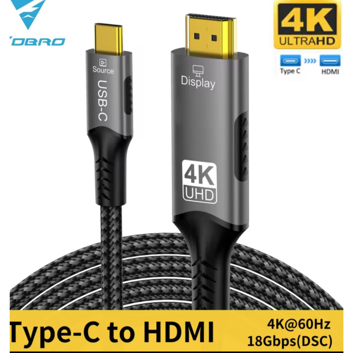 GENERICO - Cable Adaptador Tipo C A Hdmi Ultra Hd 4k De 2 Metros