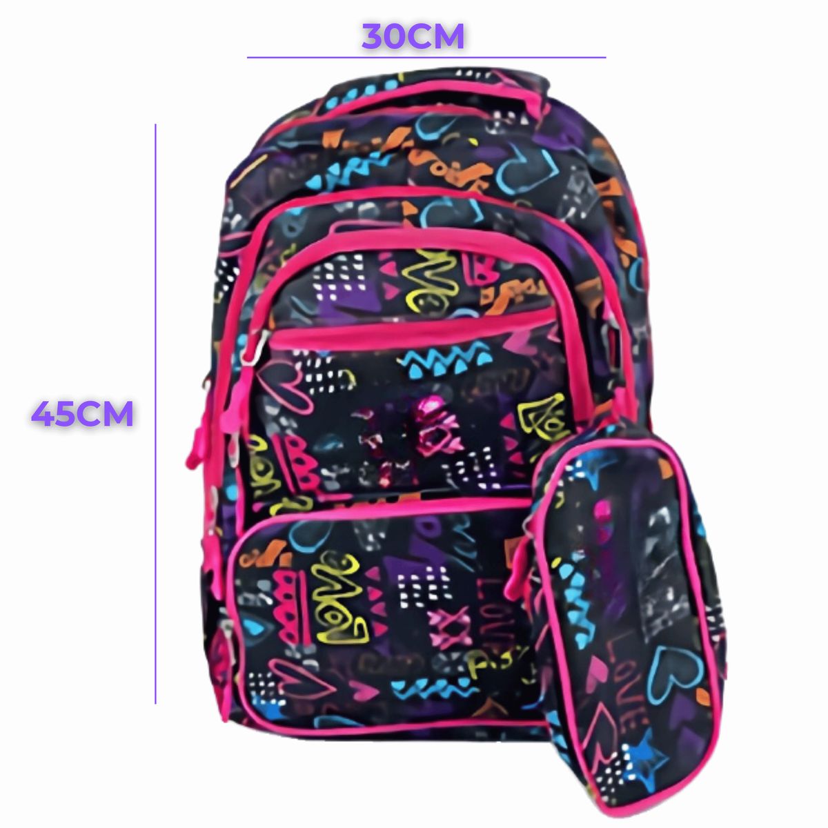 UTILISIMO - Pack Mochila Lonchera Y Estuche 45CM Juvenil Y Escolar Love