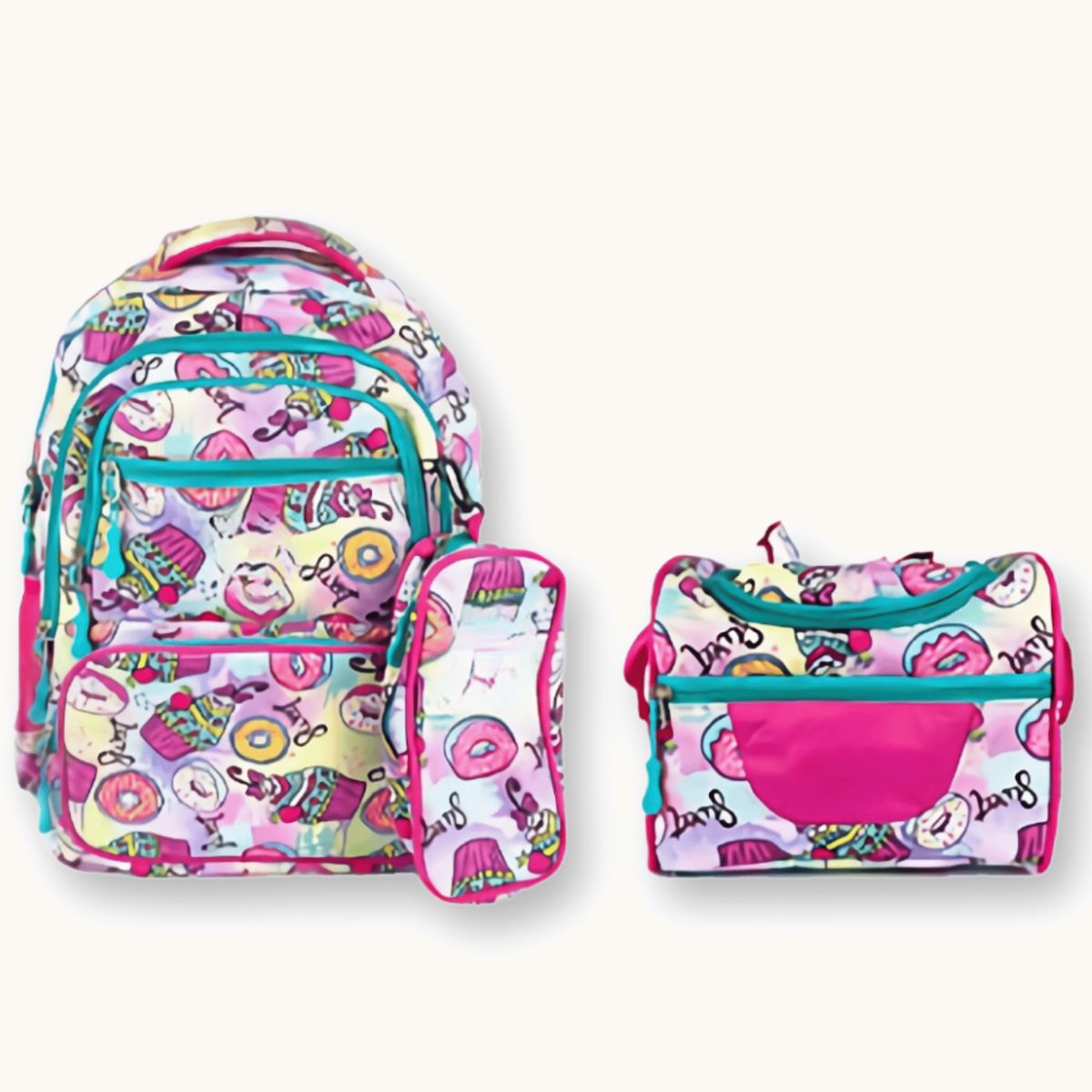 UTILISIMO - Pack Mochila Lonchera Y Estuche 45CM Juvenil Y Escolar Donuts