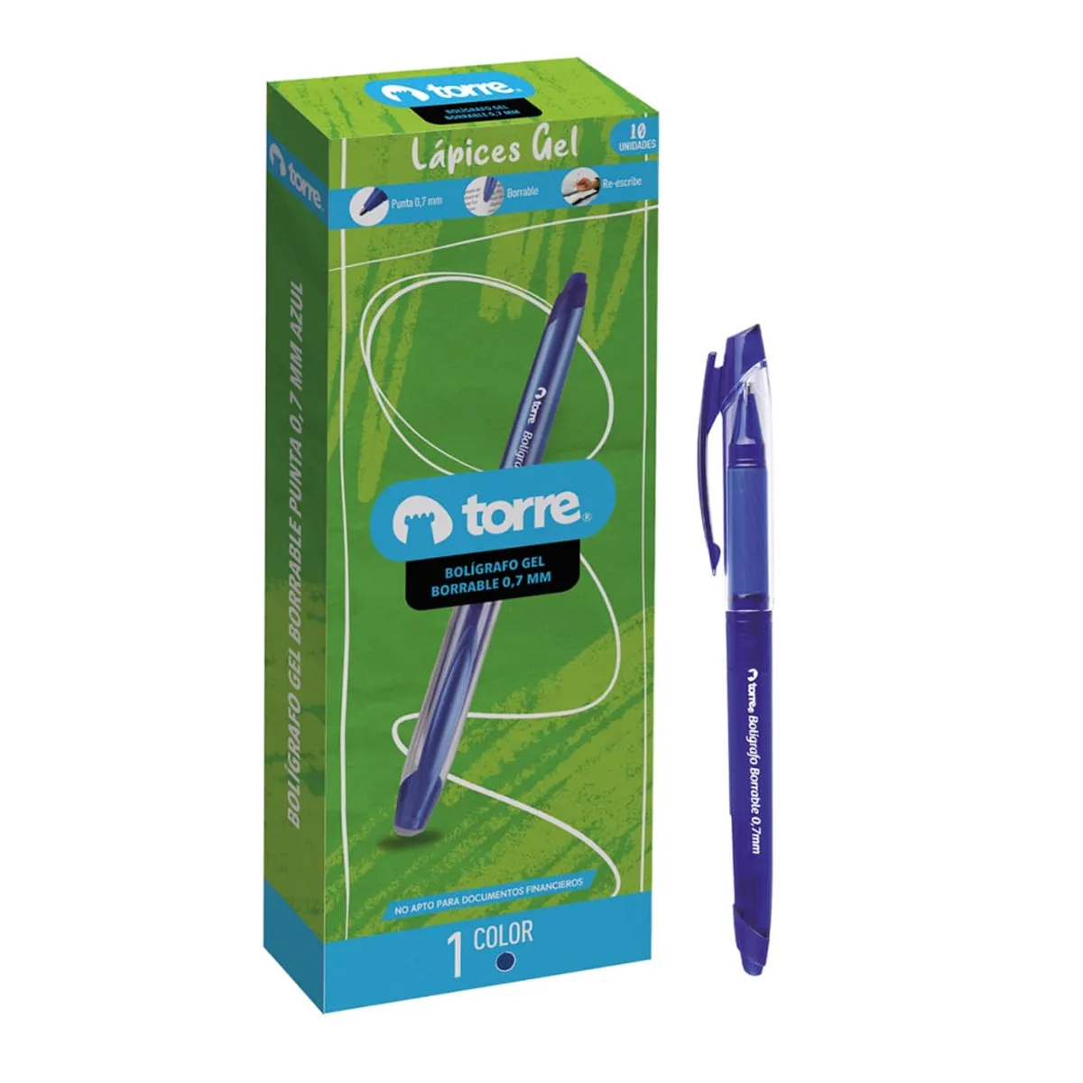 TORRE - Torre Bolígrafo Gel Borrable Azul x10ud