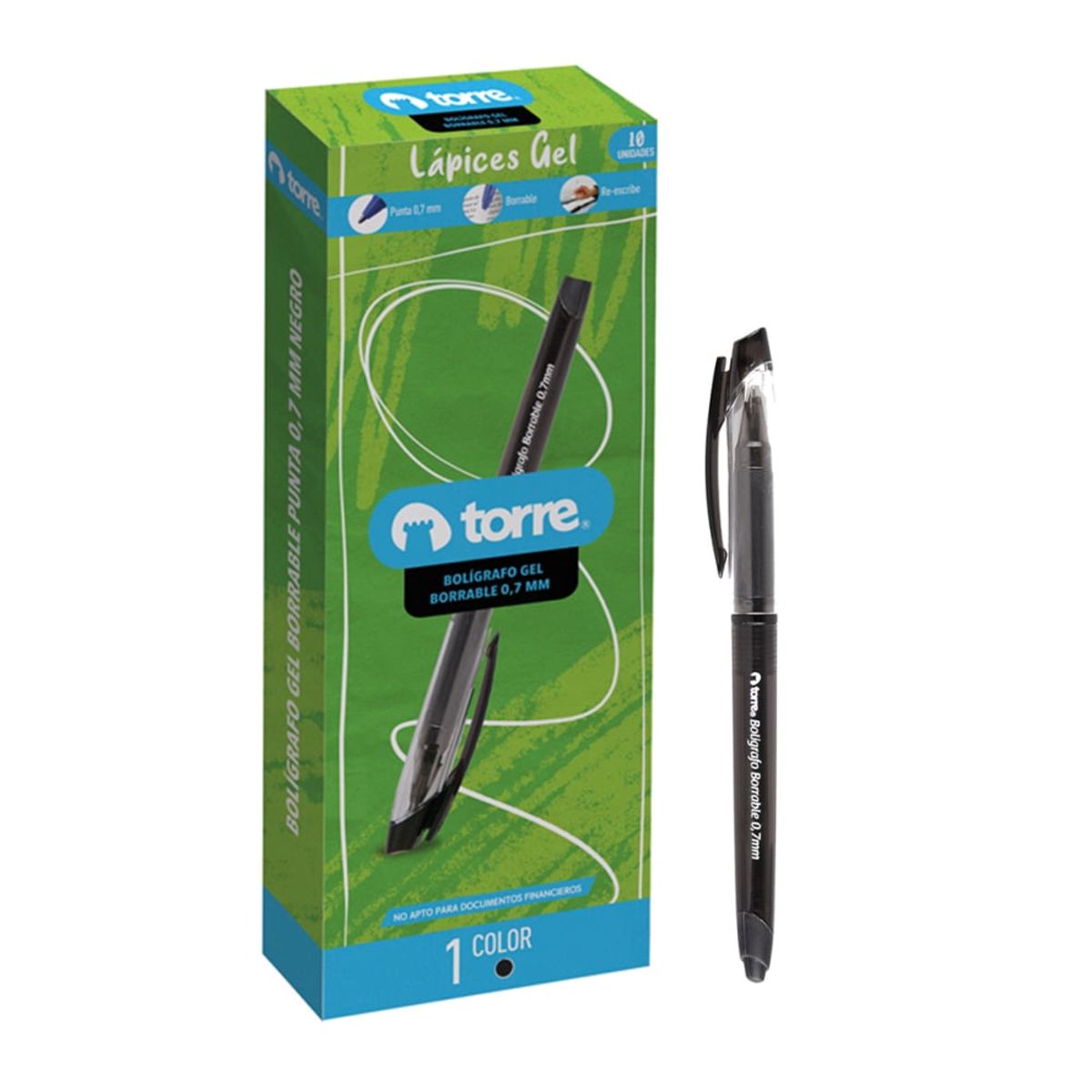 TORRE - Torre Bolígrafo Gel Borrable Negro x10ud