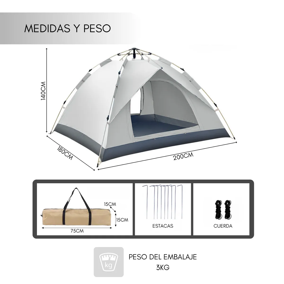 GENERICO - Carpa 4 Personas Carpas Camping Acampar Armado Automatico