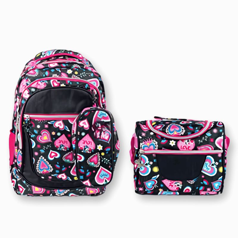 UTILISIMO - Pack Mochila Lonchera Y Estuche 45CM Juvenil Y Escolar Hearts