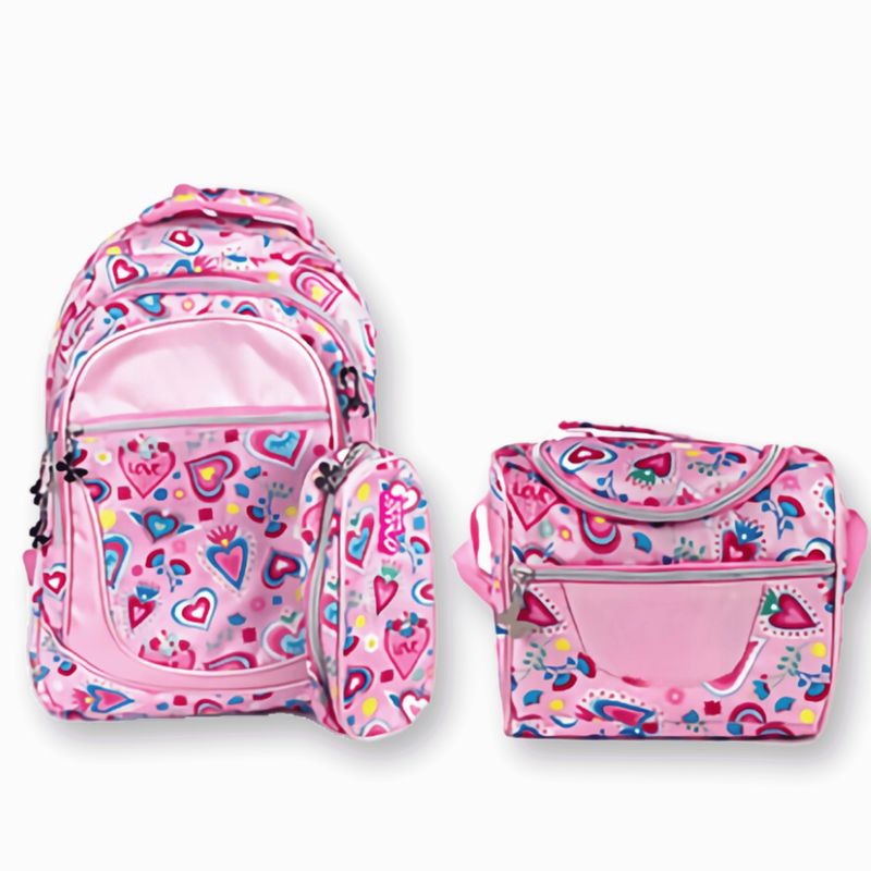 UTILISIMO - Pack Mochila Lonchera Y Estuche 45CM Juvenil Y Escolar Pink Hearts