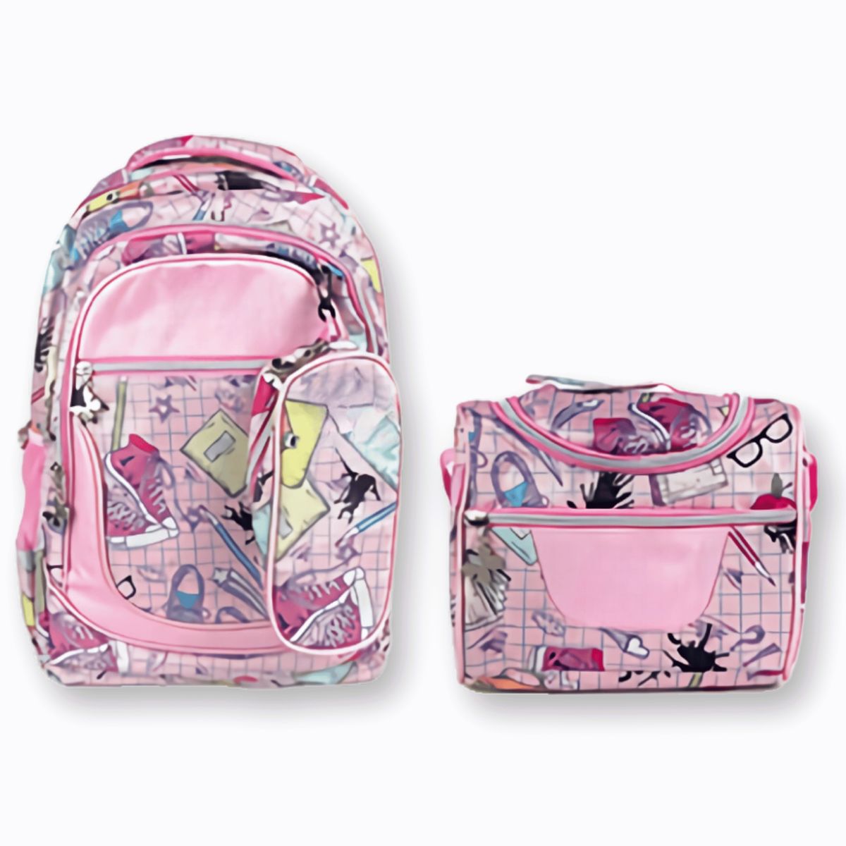 UTILISIMO - Pack Mochila Lonchera Y Estuche 45CM Juvenil Y Escolar Geometric Pink