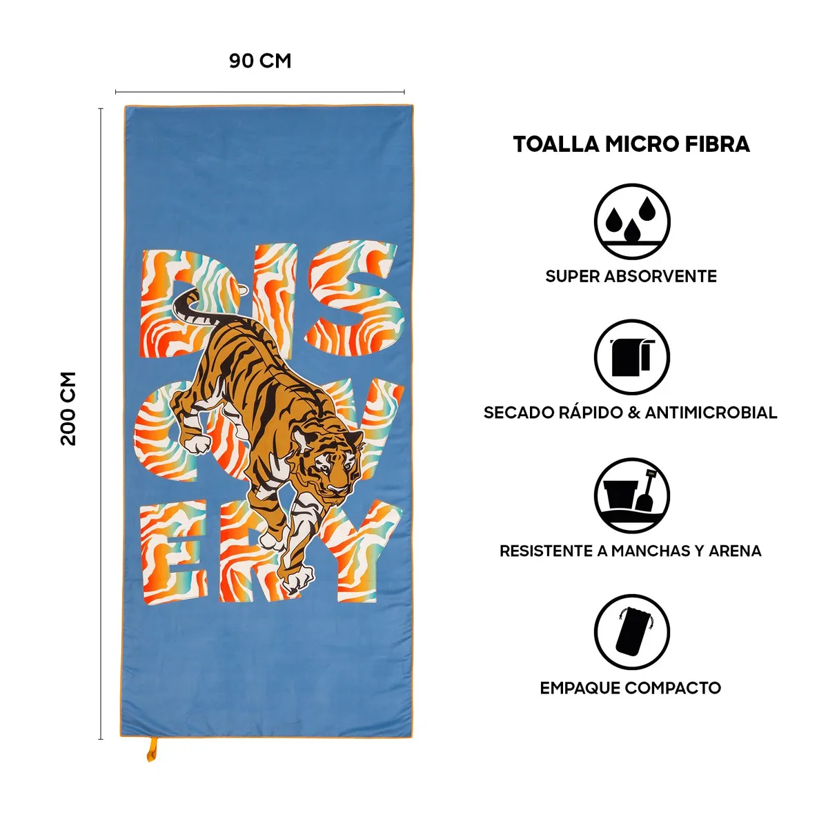 DISCOVERY - Toalla Microfibra grande Tiger Discovery 90 x 200