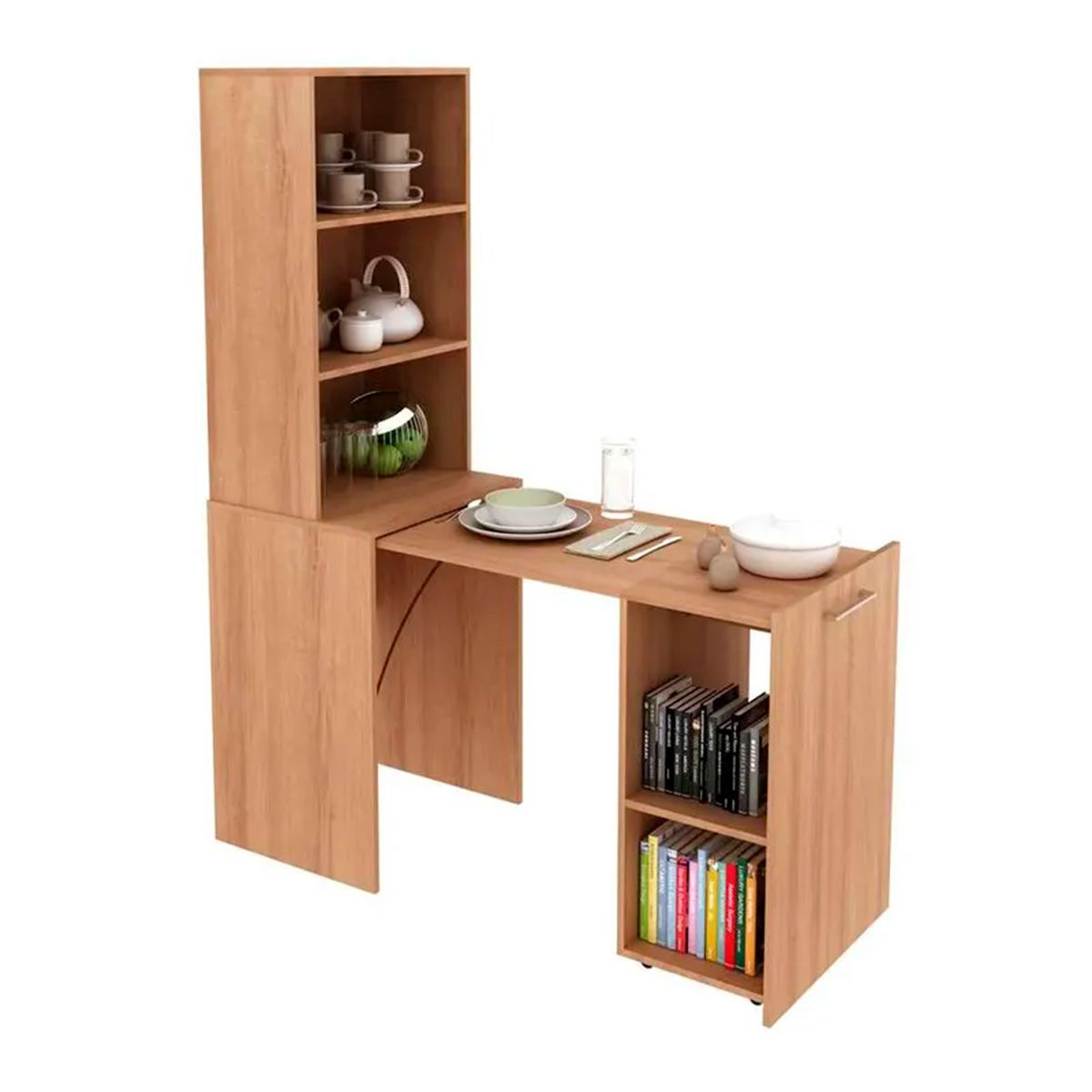 TECNOMOBILI - Escritorio multifuncional con repisa almendra Tecnomobili