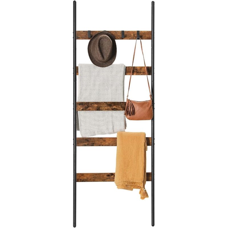 SPACEZAT - Perchero Escalera 5 Niveles Madera y Fierro Negro Meldal