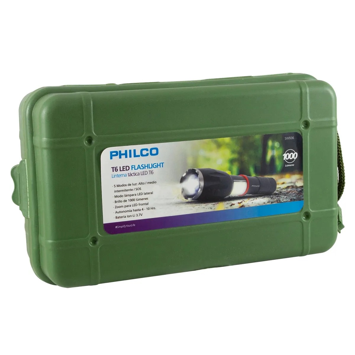 PHILCO - LINTERNA DUAL LED CREE 2 MODOS LUZ RECARGABLE PHILCO SW936 NEGRA