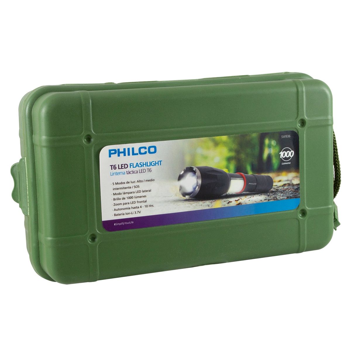 PHILCO - LINTERNA DUAL LED CREE 2 MODOS LUZ RECARGABLE PHILCO SW936 NEGRA