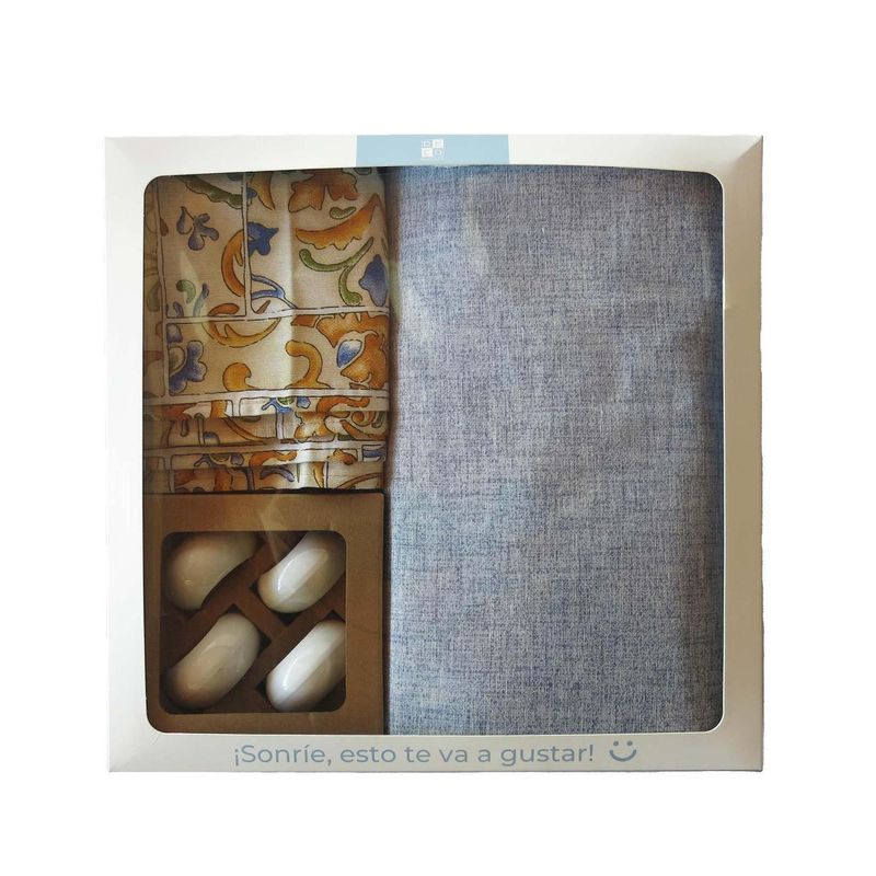 DECO EXPRESS - Box Textil y Argollas Edgard Azul - (Mantel, Caminito, Servilletas y Argollas)