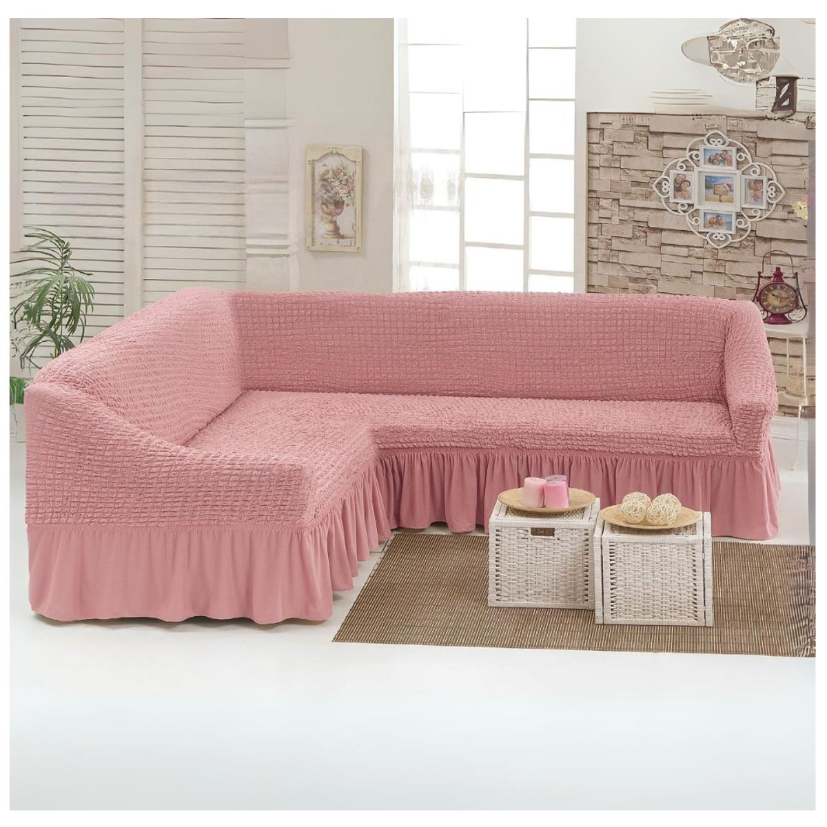 GENERICO - Funda Cubre Sillón Sofá Turco Tipo L Elastizada Cuadrille