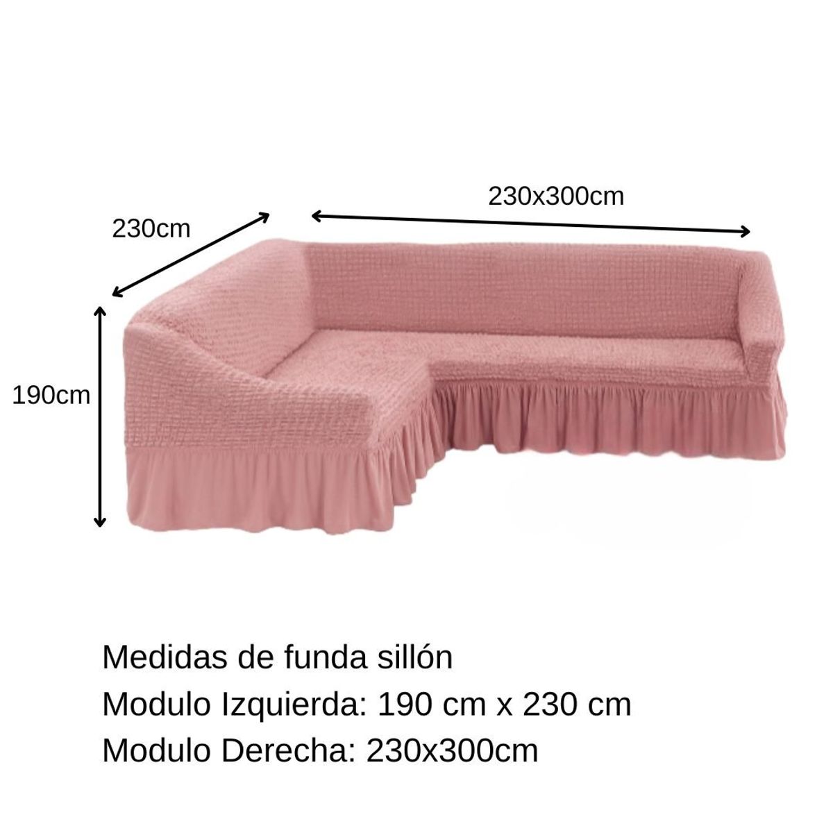 GENERICO - Funda Cubre Sillón Sofá Turco Tipo L Elastizada Cuadrille