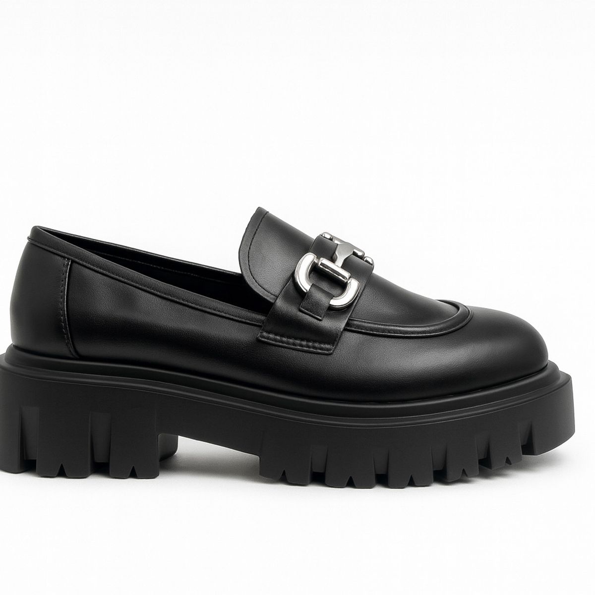 BOVINITA - Mocasines Mujer Plataforma Chunky Suela Track Negro