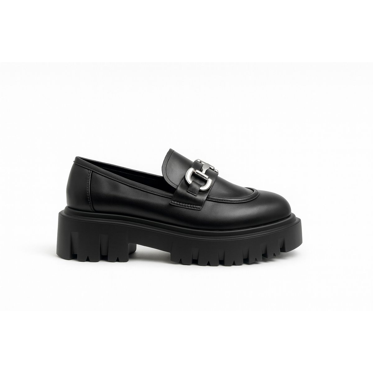BOVINITA - Mocasines Mujer Plataforma Chunky Suela Track Negro