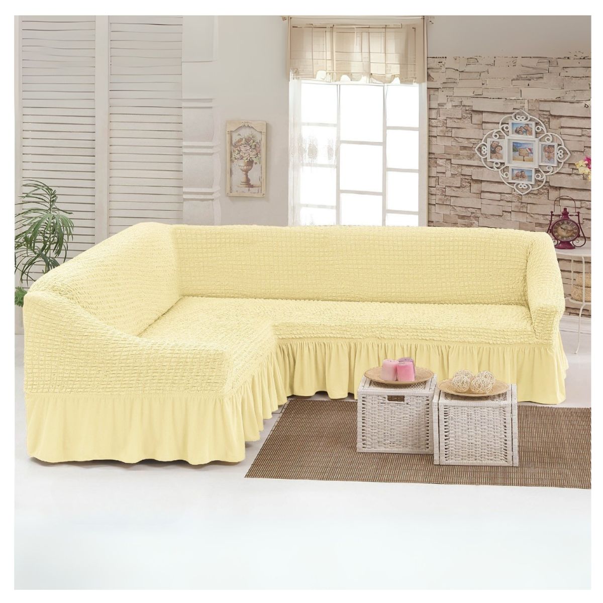 GENERICO - Funda Cubre Sillón Sofá Turco Tipo L Elastizada Cuadrille